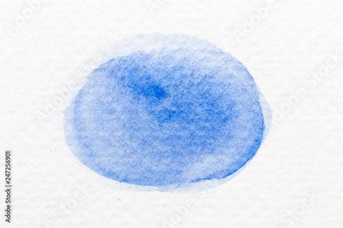 Blue color watercolor handdrawing as brush or banner on white paper background