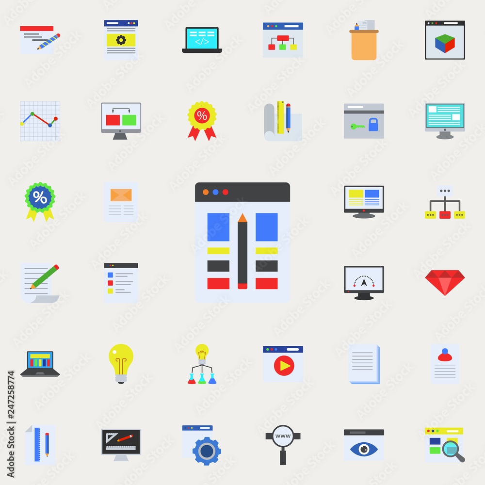 paint tools in pc colored icon. Programming sticker icons universal set for web and mobile