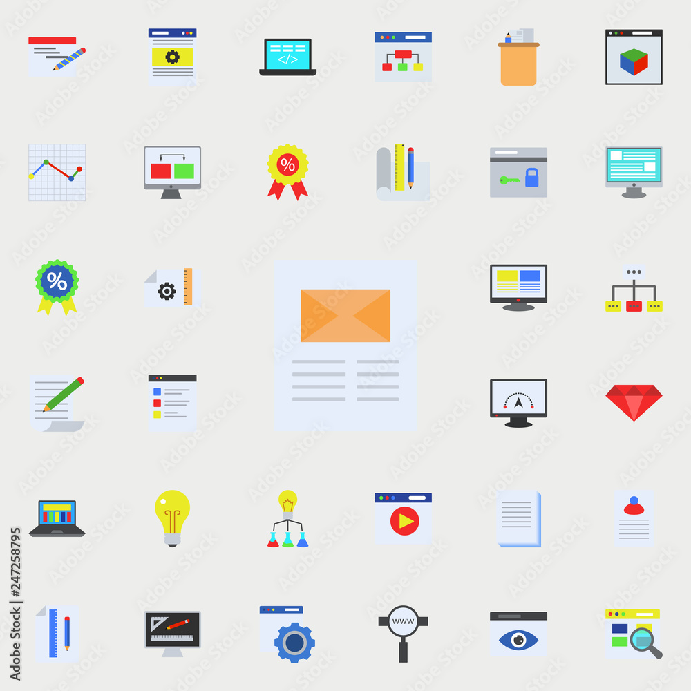 message on the sheet colored icon. Programming sticker icons universal set for web and mobile message on the sheet colored icon. Programming sticker icons universal set for web and mobile