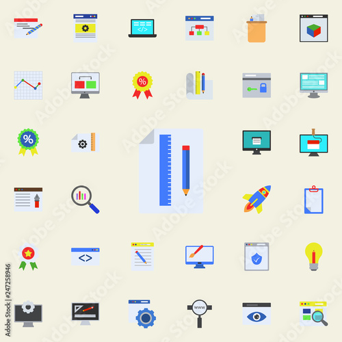 pencil, ruler and paper colored icon. Programming sticker icons universal set for web and mobile