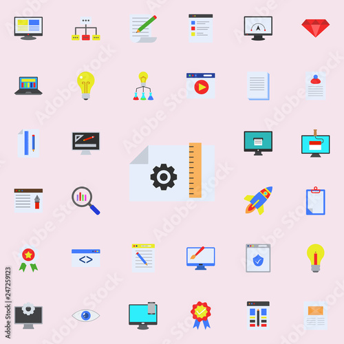 drawing settings colored icon. Programming sticker icons universal set for web and mobile