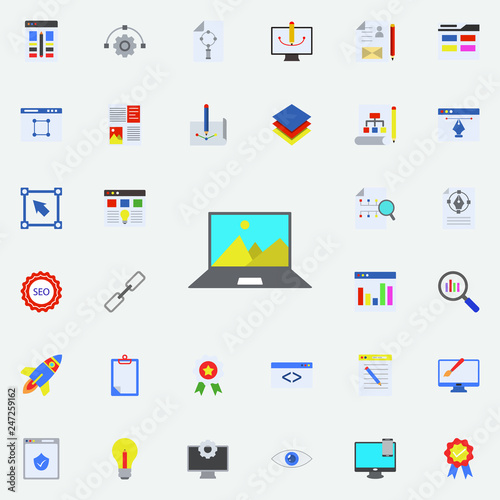 landscape in the laptop colored icon. Programming sticker icons universal set for web and mobile