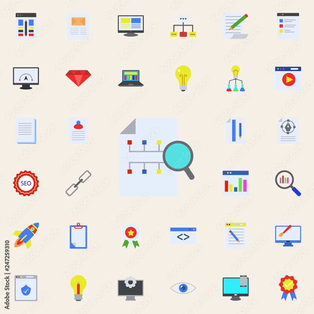 search in the structure of management colored icon. Programming sticker icons universal set for web and mobile