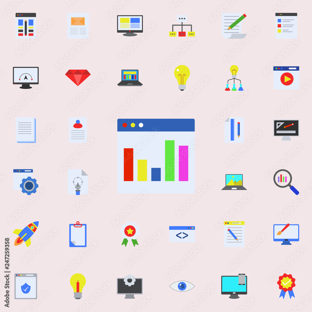 chart browser colored icon. Programming sticker icons universal set for web and mobile