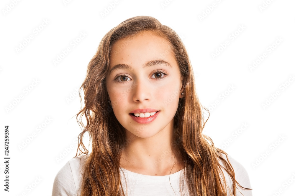 Beautiful young girl thinking or having an idea isolated on white background Beautiful young girl thinking or having an idea isolated on white background