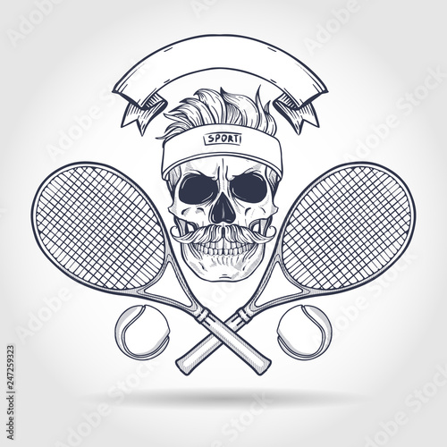 Skull with tennis racquets