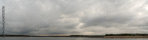 Panoramic View of Dark Storm clouds Over Large Texas Lake