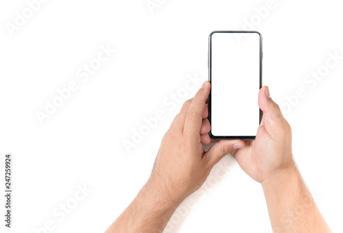 Man hand holding the black smartphone