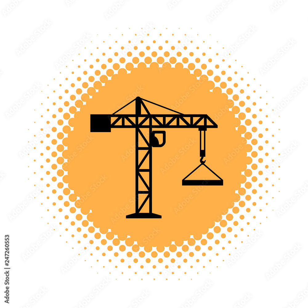 Crane icon on half tone round shape Crane icon on half tone round shape