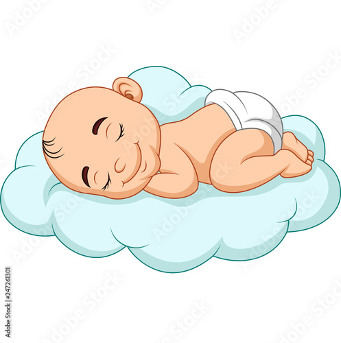 Cartoon baby sleeping on a cloud