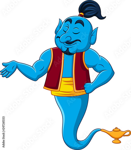 Cartoon strong genie isolated on white background