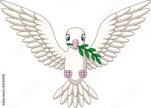 Cartoon dove with an olive branch