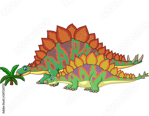 Cartoon stegosaurus with her baby