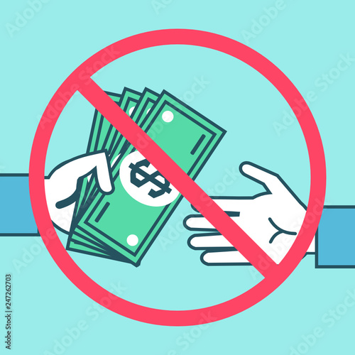 Stop corruption banner. Don't give bribes, money concept. Simple style vector illustration