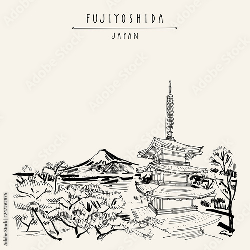 Photography Mount Fuji view from Chureito pagoda, Japan