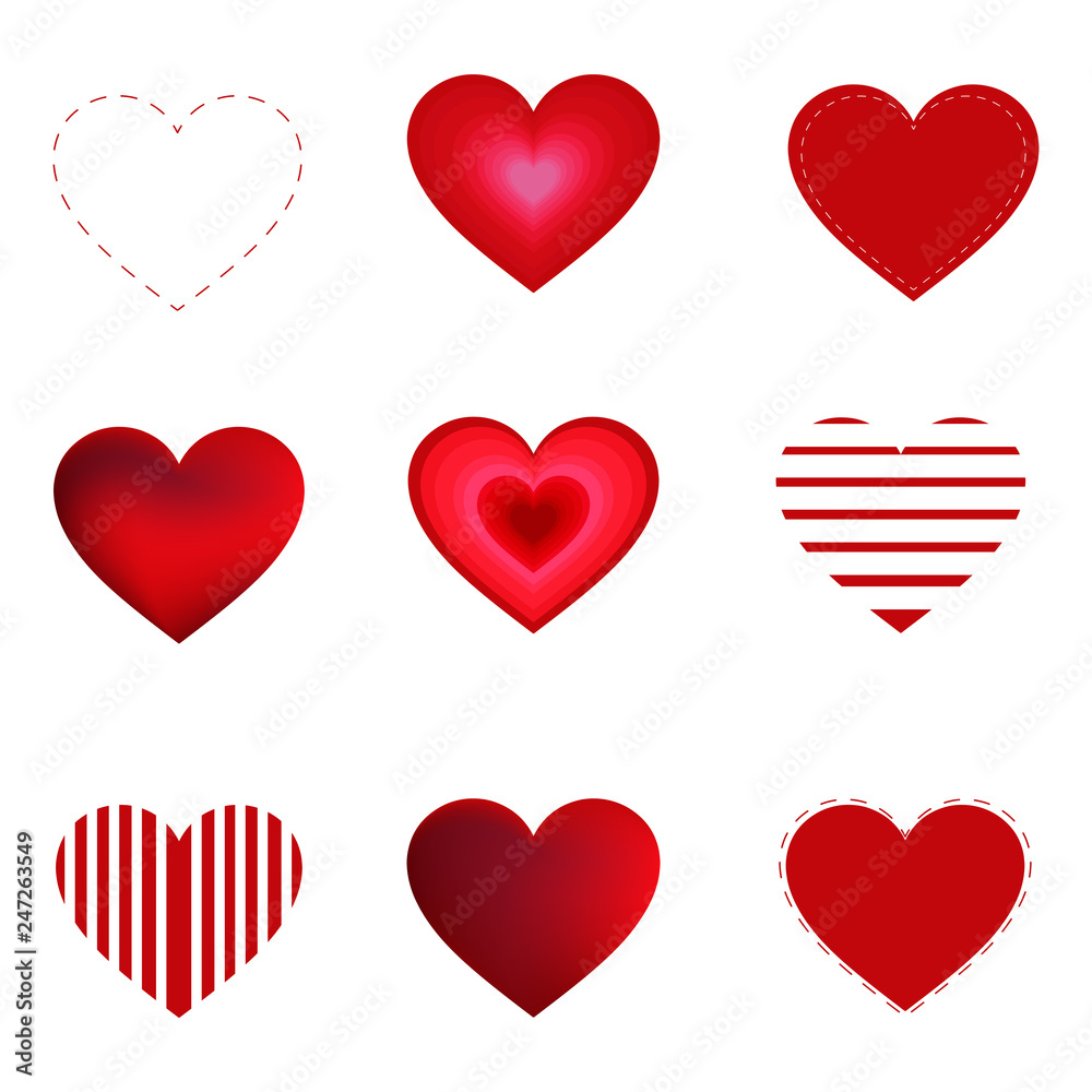 Vector hearts set isolated on white background