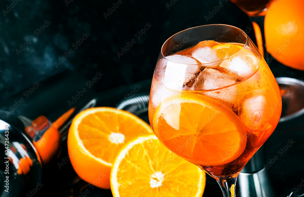 Aperol spritz cocktail in big wine glass, summer Italian low alcohol ...