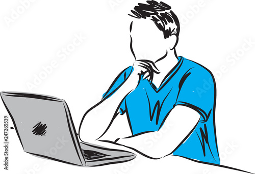 man and computer illustration