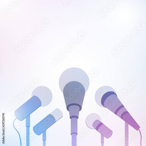 Microphones for press conference or interview on white background
