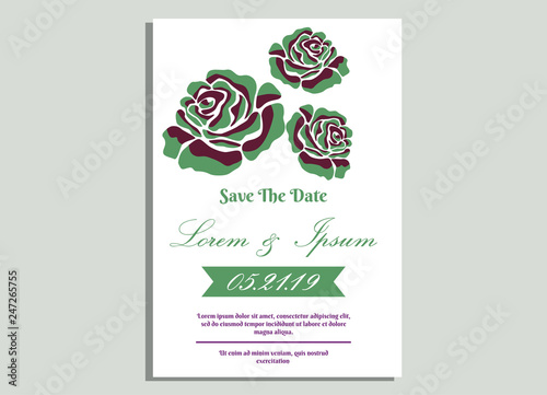 weeding invitation 10, romantic style with rose flower  and monstera background
