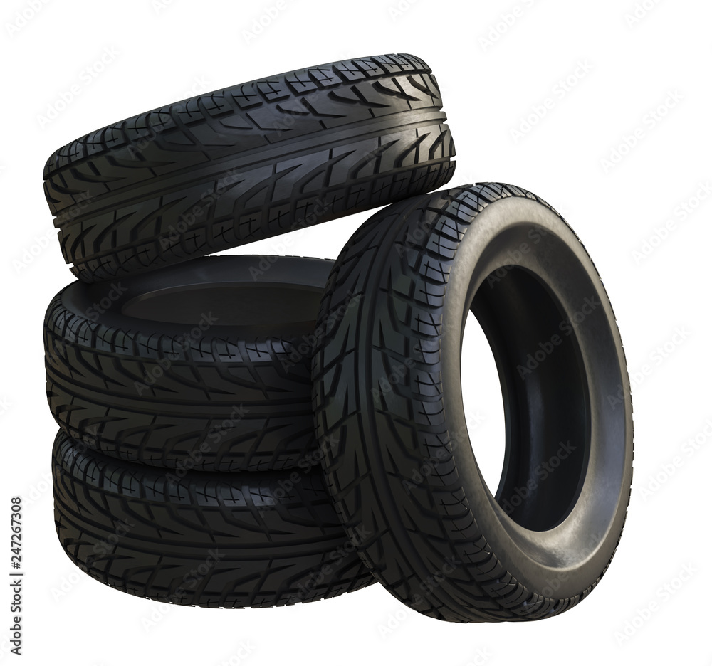 Group black tires, isolated