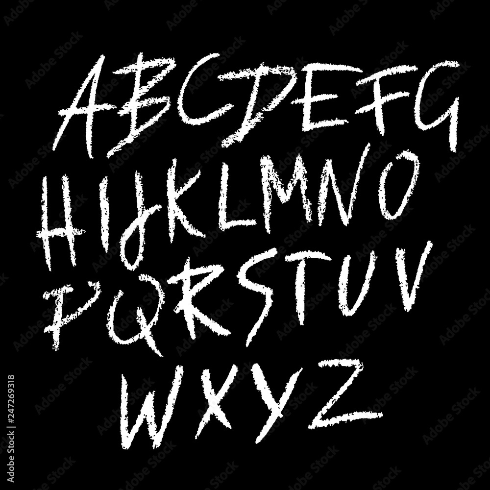 Chalk textured font. Grunge script on chalkboard. Vector calligraphy illustration. Chalk textured font. Grunge script on chalkboard. Vector calligraphy illustration.