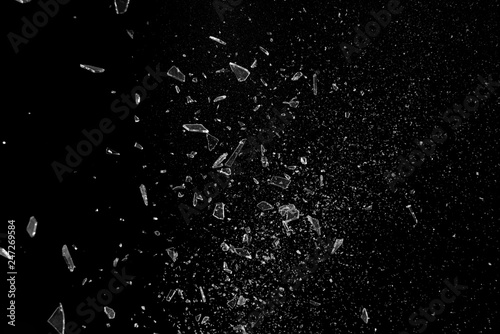 Exploding glass fine shards and pieces