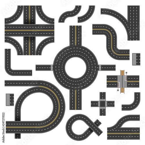 Road and crossroad turn and highway with railways route or track