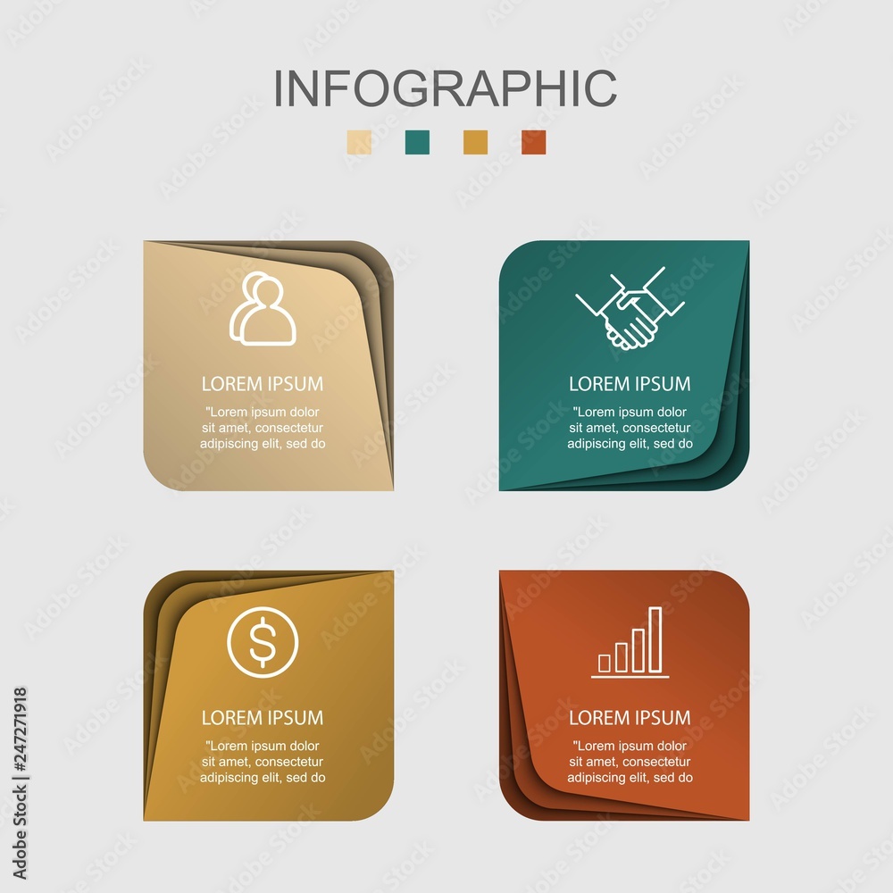 Obraz premium Presentation creative paper cut art design. Business data visualization for infographic. With 4 options on white background. Vector illustration EPS10.