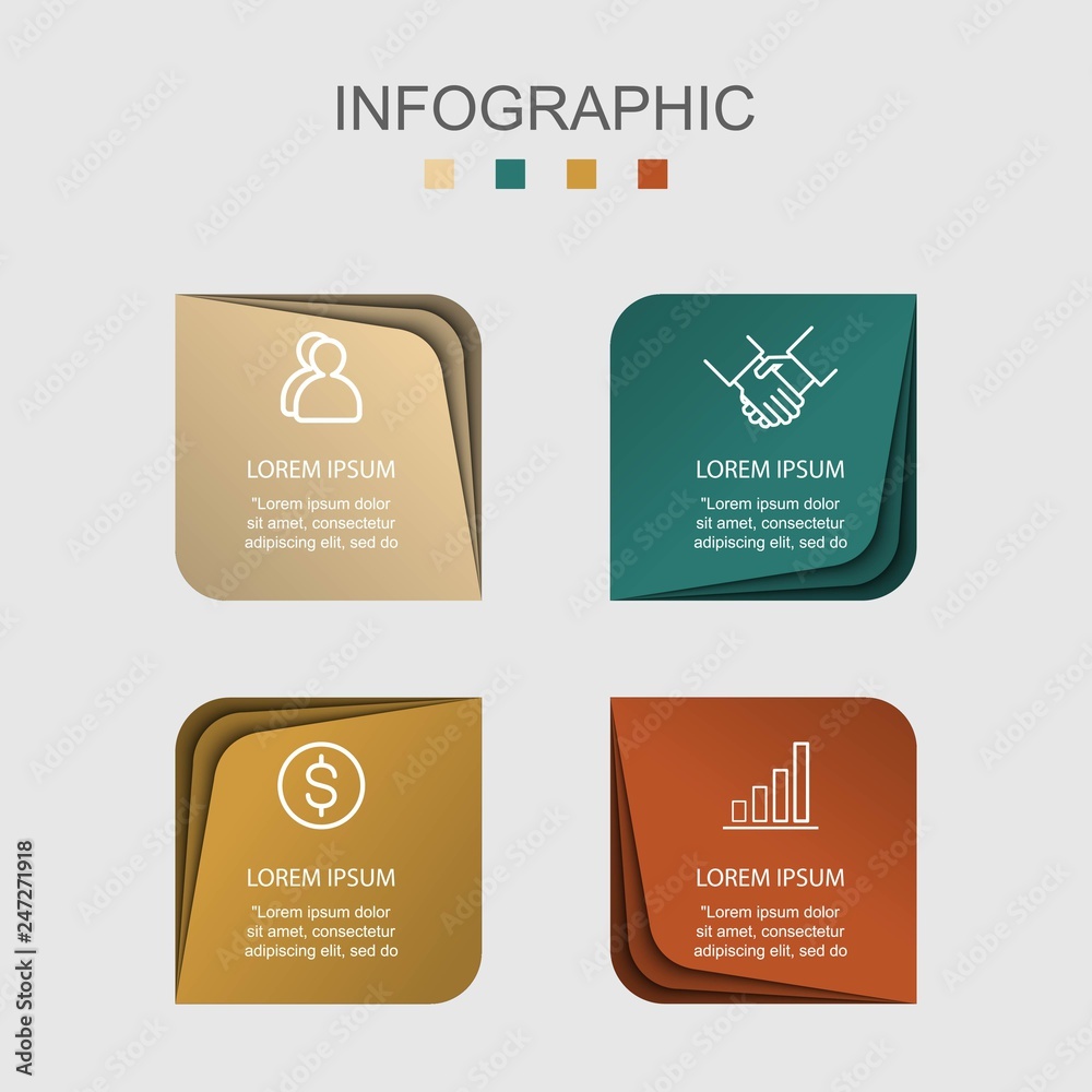 Presentation creative paper cut art design. Business data visualization for infographic. With 4 options on white background. Vector illustration EPS10. 