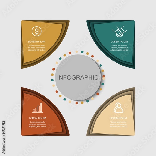 Presentation creative paper cut art design. Business data visualization for infographic. With 4 options on white background. Vector illustration EPS10. 