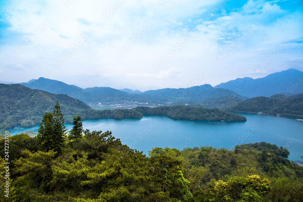A magnificent scenery of Sun Moon Lake from the Ci-en Pagoda, Nantou, Taiwan.