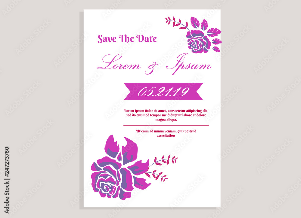 weeding invitation 10, romantic style with rose flower  and monstera background