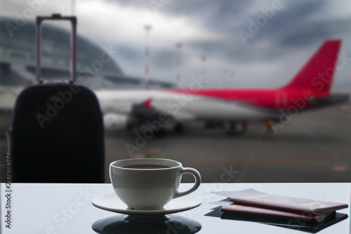 a cup of coffee at the airport