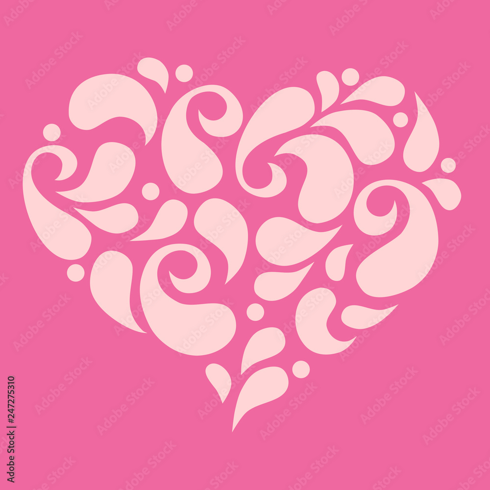 Heart shape fill with petal on pink background Heart shape fill with petal on pink background