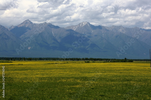 Steppe and mountains in Tunka valley in summer 
