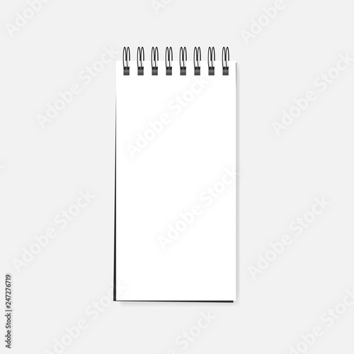 Open wire spiral white blank reporter notebook, realistic vector mockup