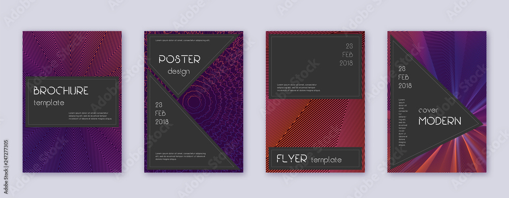 Black brochure design template set. Violet abstrac