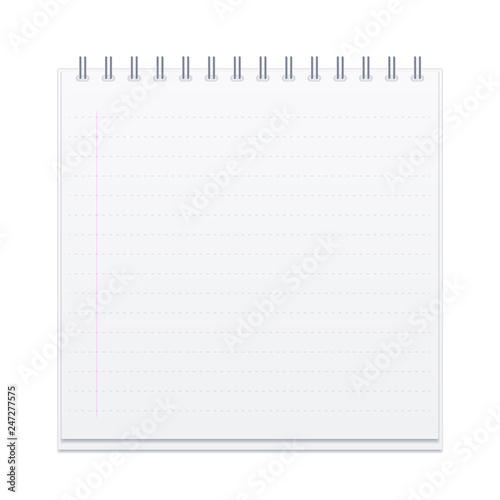 Vector illustration of square spiral notebook with empty ruled pages