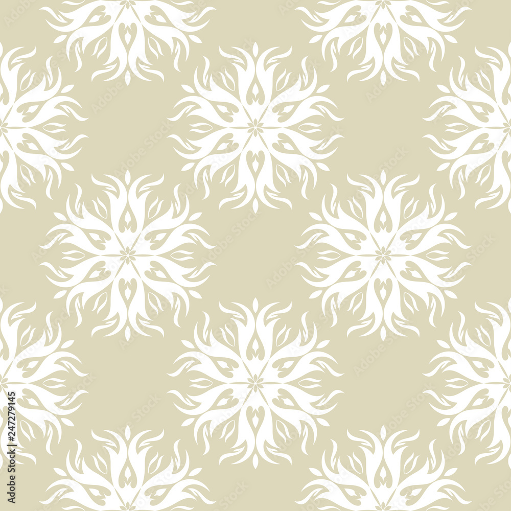 Floral seamless pattern. White design on olive green background