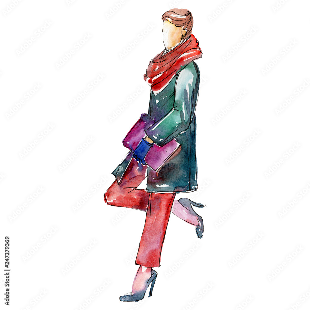 Stylish woman sketch glamour illustration in a watercolor style isolated element. Watercolour background set. Stylish woman sketch glamour illustration in a watercolor style isolated element. Watercolour background set.