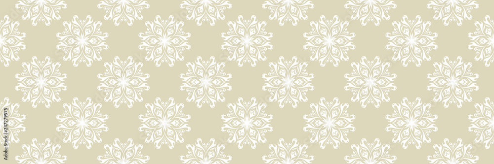 Floral seamless background. White design on long olive green backdrop Floral seamless background. White design on long olive green backdrop