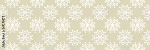 Floral seamless background. White design on long olive green backdrop