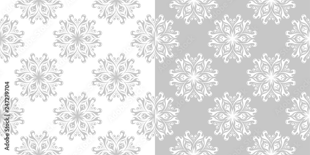 Floral gray seamless backdrops. Monochrome backgrounds compilation