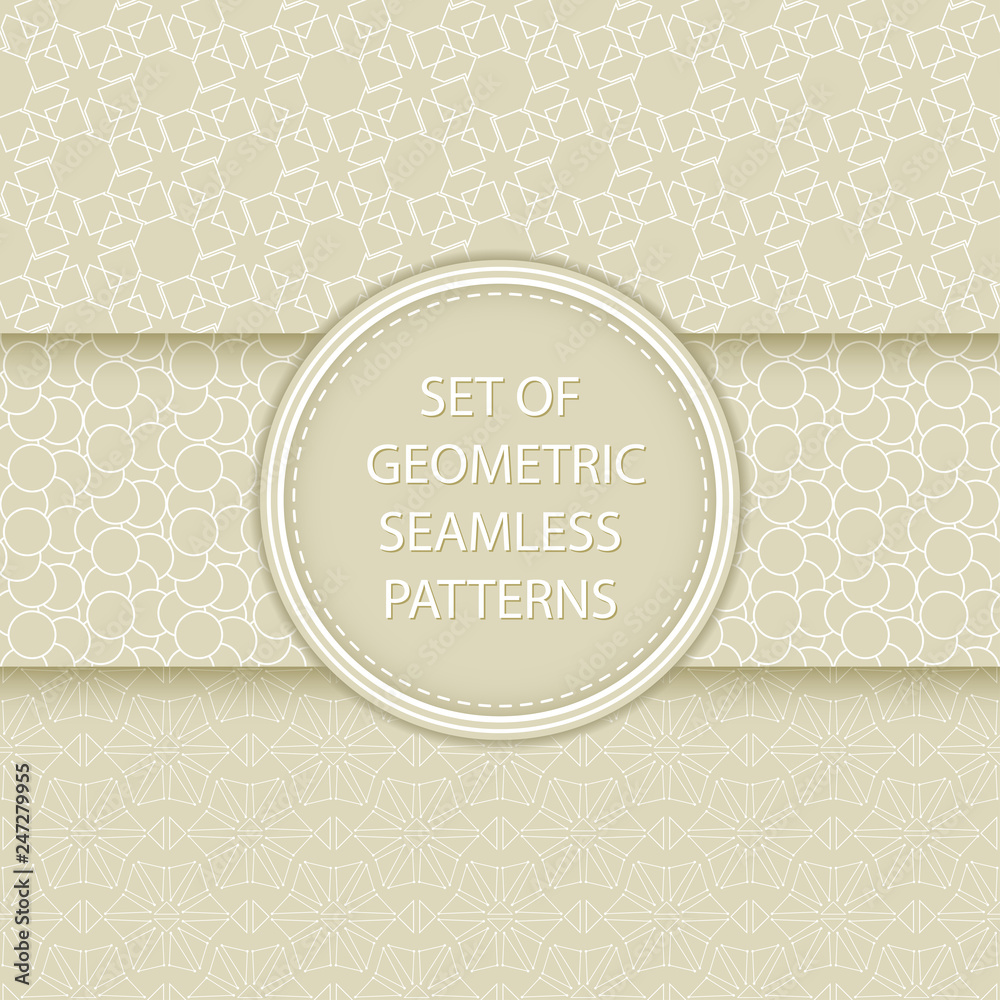 Compilation of geometric seamless patterns. Olive green and white mixed shapes backgrounds Compilation of geometric seamless patterns. Olive green and white mixed shapes backgrounds