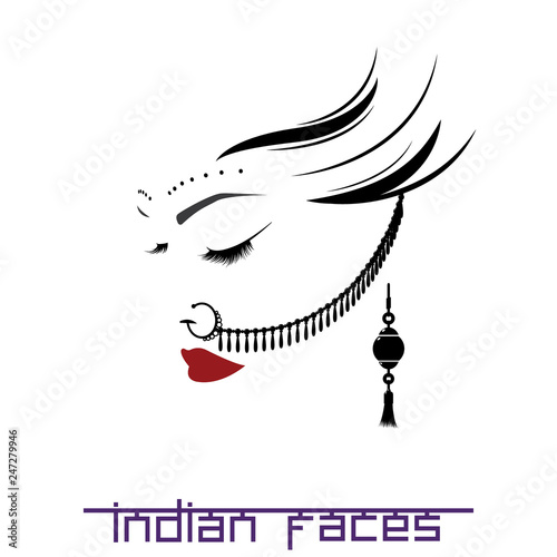  Illustration depicting a woman's face with Indian ornaments
