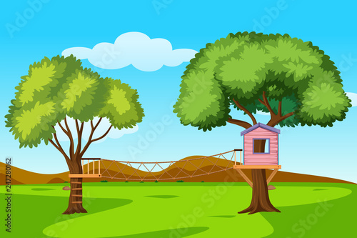 Treehouse in nature landscape