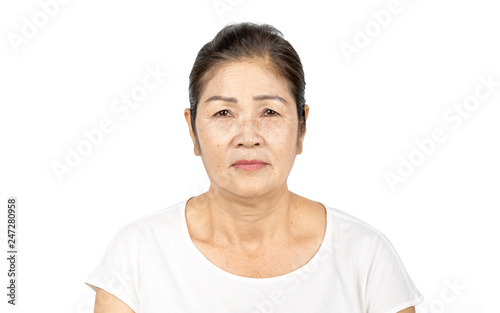 elderly asian woman portrait 60-70 years old isolated on white background