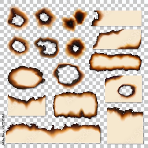 Holes and burnt edges of paper sheet pieces vector
