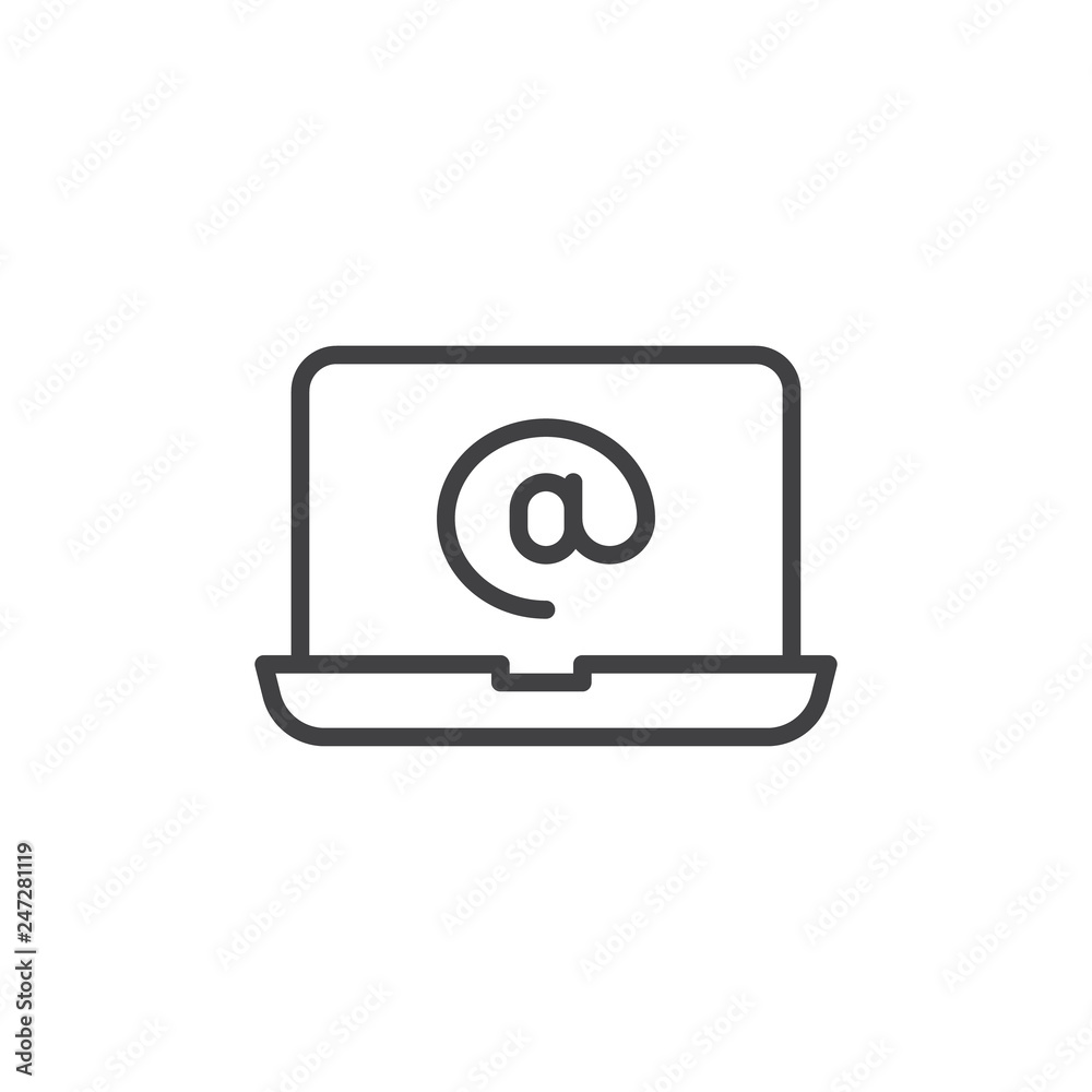 Laptop email screen line icon. linear style sign for mobile concept and web design. Laptop screen e-mail outline vector icon. Symbol, logo illustration. Pixel perfect vector graphics Laptop email screen line icon. linear style sign for mobile concept and web design. Laptop screen e-mail outline vector icon. Symbol, logo illustration. Pixel perfect vector graphics